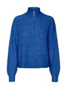 Vmmili Ls Zipper Pullover Ga Boo Tops Knitwear Jumpers Blue Vero Moda