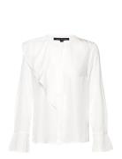 Crepe Light Asymm Frill Shirt Tops Blouses Long-sleeved White French C...