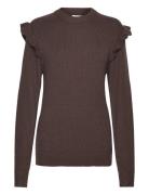 Objmalena L/S Ruffle Pullover Tops Knitwear Jumpers Brown Object