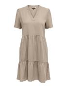 Onltiri-Caro S/S V-Neck Lin Dress Cc Pnt Lyhyt Mekko Beige ONLY