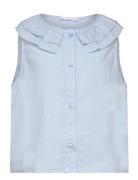 Button Linen-Blend Blouse Tops Blouses & Tunics Blue Mango