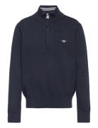 Shield Cotton Half Zip Tops Knitwear Pullovers Navy GANT