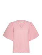 Umeiw V-Neck Tops Blouses Short-sleeved Pink InWear