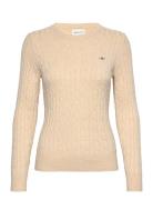 Stretch Cotton Cable C-Neck Tops Knitwear Jumpers Cream GANT