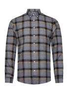 Twisted Yarn Checked Shirt L/S Tops Shirts Casual Blue Lindbergh