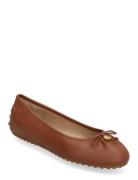 Jayna Pebbled Leather Driver Flat Ballerinat Brown Lauren Ralph Lauren