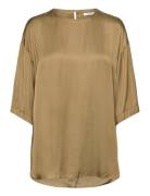 Anya Tops Blouses Short-sleeved Khaki Green Reiss