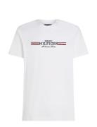 Hilfiger Chest Stripe Tee Tops T-shirts Short-sleeved White Tommy Hilf...