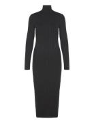 Turtleneck Ribbed Midi-Dress Polvipituinen Mekko Black Mango