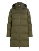 Hw Down Casual Coat Topattu Pitkä Takki Khaki Green Tommy Hilfiger