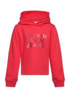 Colour Logo Fleece Hoodie Tops Sweat-shirts & Hoodies Hoodies Red Calv...