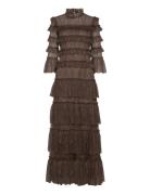 Carmine Long Sleeve Lace Maxi Dress Maksimekko Juhlamekko Brown Malina