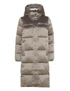 Monologo Nd Shiny Long Puffer Topattu Pitkä Takki Brown Calvin Klein J...