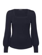 Rib-Knit Puff-Sleeve Sweater Tops T-shirts & Tops Long-sleeved Navy La...