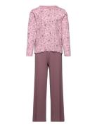 Nkfnightset Mauve Flower Loose Rib Noos Pyjamasetti Pyjama Purple Name...