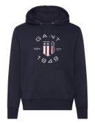 Print Sweat Hoodie Tops Sweat-shirts & Hoodies Hoodies Navy GANT