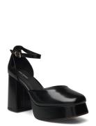 Stb-Priscilla Ankle Strap Leather Shoes Heels Pumps Classic Black Shoe...