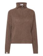 Florie Brushed Zip Knit Tops Knitwear Jumpers Brown Once Untold