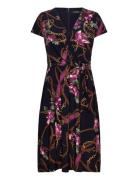 Print Surplice Jersey Dress Polvipituinen Mekko Navy Lauren Ralph Laur...