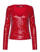 Sequins Ls V-Neck Top Tops Blouses Long-sleeved Red ROTATE Birger Chri...