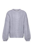 Knitted Braided Sweater Tops Knitwear Pullovers Blue Mango