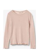 Wool Silk T-Shirt L/S Alli Tops T-shirts Long-sleeved T-shirts Pink Wh...