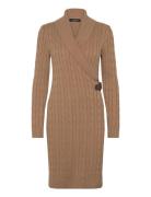 Cable-Knit Buckle-Trim Sweater Dress Polvipituinen Mekko Beige Lauren ...