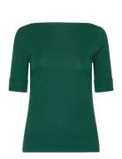 Stretch Cotton Boatneck Tee Tops T-shirts & Tops Short-sleeved Green L...