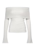 Draped Off-Shoulder Top Tops Knitwear Jumpers White Weekday