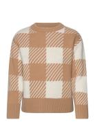 Buffalo Checked C-Neck Tops Knitwear Jumpers Beige GANT