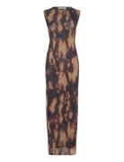 Mesh Printed Dress Maksimekko Juhlamekko Brown Weekday