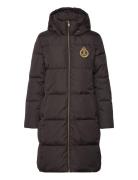 Crest-Patch Hooded Down Coat Topattu Pitkä Takki Black Lauren Ralph La...