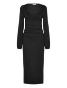 Rudina Puff Sleeve Midi Dress Polvipituinen Mekko Black Bubbleroom