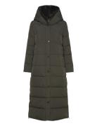 Faux-Fur-Trim Hooded Down Maxicoat Topattu Pitkä Takki Khaki Green Lau...