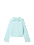 Cropped Knit Troyer Tops Knitwear Pullovers Blue Tom Tailor