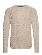 Mouline Aran Cable Crew Neck Tops Knitwear Round Necks Beige Tommy Hil...