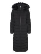 Faux-Fur-Trim Quilted Hooded Coat Topattu Pitkä Takki Black Lauren Ral...