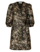 Slfpaula-Siv Golden Leo 3/4 Short Dressb Lyhyt Mekko Gold Selected Fem...
