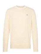 Textured Cotton C-Neck Tops Knitwear Round Necks Cream GANT