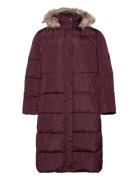 Faux-Fur-Trim Hooded Down Coat Vuorillinen Takki Topattu Takki Burgund...