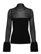 Millie Sheer Knitted Top Tops Blouses Long-sleeved Black Malina