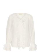 Crsadia Flounce Blouse Tops Blouses Long-sleeved White Cream