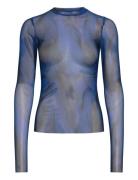 Mesh Print Long Sleeve Top Tops T-shirts & Tops Long-sleeved Blue Week...