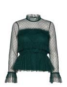 Rhoda Dotted Mesh L/S Blouse Tops Blouses Long-sleeved Green Bubbleroo...
