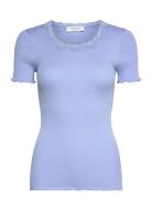 Rwbeatha Silk Ss Lace T-Shirt Tops T-shirts & Tops Short-sleeved Blue ...