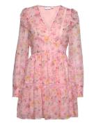 Viroman New V-Neck L/S Short Dress/Dc/Ka Lyhyt Mekko Pink Vila