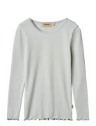 Rib T-Shirt Lace Ls Tops T-shirts Long-sleeved T-shirts Blue Wheat