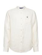 Linen Shirt Tops Shirts Long-sleeved Shirts Cream Ralph Lauren Kids