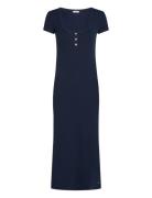 Slim Henley Gold Btn Dress Maksimekko Juhlamekko Navy Tommy Hilfiger