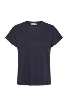 Rounded Neck Cotton T-Shirt Tops T-shirts & Tops Short-sleeved Navy Ma...